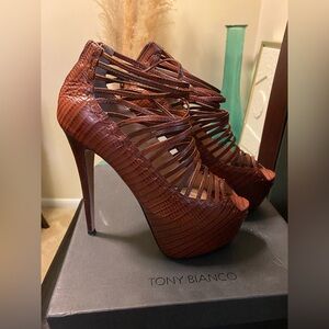 Tony Bianco Chestnut Strappy Platform Heels